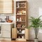 Oak Engineered Wood Bookcase with Vertical Strip Design Adjustable Shelf Double-Door Cabinet and Open Storage